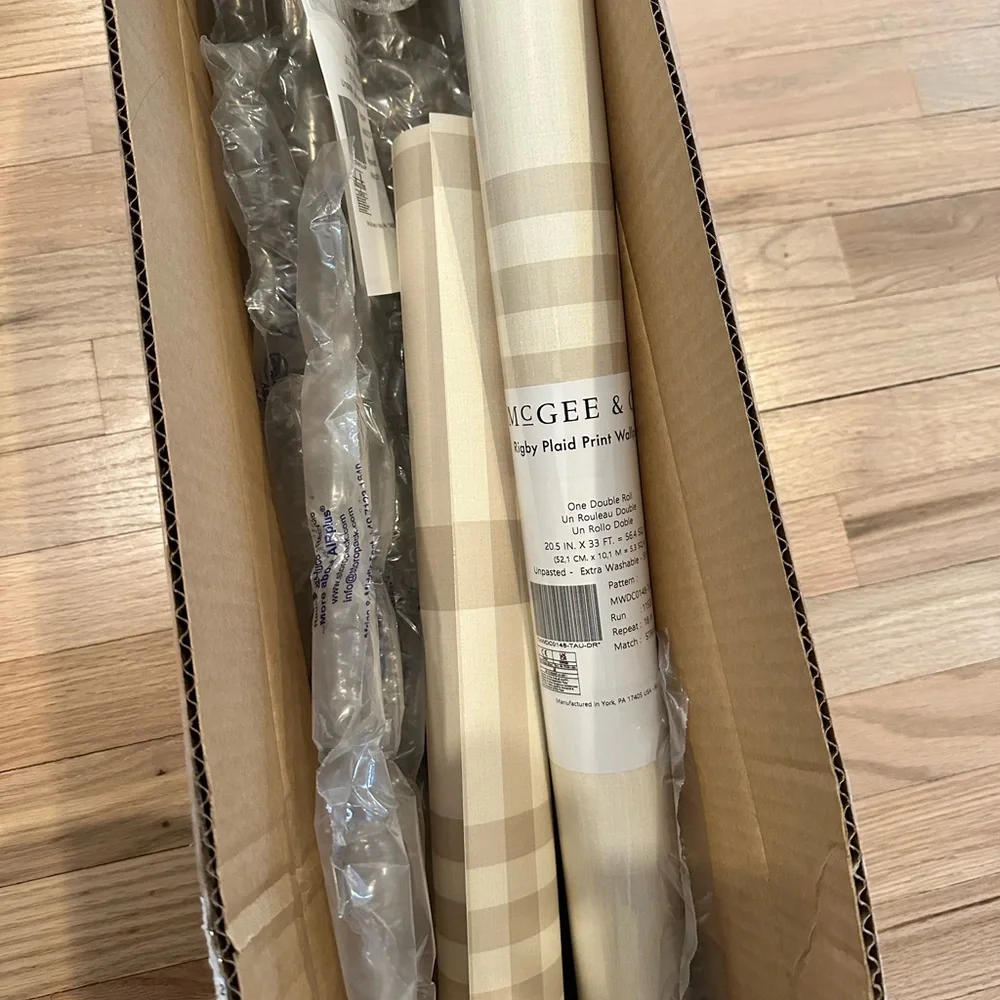 McGee and Co Plaid Wallpaper in Cream and Tan (2 rolls)